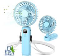 Mini Ventilateur Portable, 4000mAh Ventilateur USB, Longue Autonomie, Petit Ventilateur 3-en-1 pour Main, Cou ou Table, Ventilateur Silencieux avec 6 Vitesses & Lanière pour Été, Voyage et Extérieur
