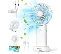 Mini ventilateur portable, ventilateur à main, petit ventilateurs de voyage, ventilateurs manuel rechargeable avec 3 vitesses, ventilateurs personnel pour extérieur, déplacement, bureau, camping blanc