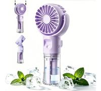Mini Ventilateur Portable, Ventilateur Brumisateur, Ventilateur de Poche USB Rechargeable avec 4 Vitesses Réglables et Brume D'eau, Ventilateur Portable Silencieux pour Maison, Bureau, Voyage (Violet)