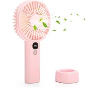 Mini ventilateur portatif rechargeable USB 3000 mAh, 5 vitesses avec base pour bureau et voyage, rose