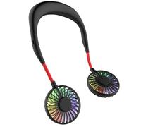 Mini ventilateur tour de cou rechargeable 2 têtes 2000mAh USB 3 vitesses noir/rouge