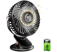 Mini ventilateur USB à pince, silencieux, 5 vitesses, rotation 720°, écran LCD, rechargeable, pour bureau et camping