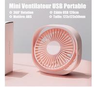 Mini Ventilateur USB Portable 360° Rotation - Refroidissement Climatiseur Bureau Chambre ETE Camping ROSE