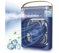 Mini ventilateur USB rechargeable avec brumisation, minuterie, LED 7 couleurs bleu