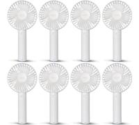 Mini-ventilateurs portatifs Eaxus airX 800 mAh, lot de 8, 3 vitesses, batterie rechargeable, avec câble de recharge USB-C + socle, blanc