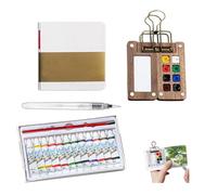 Mini Watercolor Paint Set, Pocket Artist Watercolor Travel Set, Watercolour Sketchbook, With 8 Grids Travel Paint Palette And 12 Colour Of Pigment, For Artists Painters Students (Wooden)