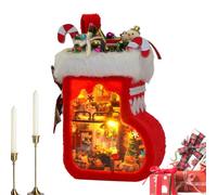 Miniature House Kit | Led Light Christmas Stocking Crafts Decoration | 3d Wooden Book Stand Puzzle For Coffee Table, Cabinet, Bedside, Desk | Shelf, Fireplace, Living Room