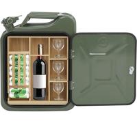 Minibar pour bidons d'essence - Bar à whisky/bar à vin portable - 35×15,5×47 cm - Acier laminé à froid & bois - Peint au pistolet - Vert armée