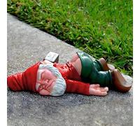 MINICAR Statuette de nain de jardin amusant, 24 cm de long, Rouge, pour extérieur, jardin, cour, terrasse, pelouse