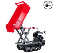 Minidumper à chenilles avec élévateur à ciseaux hydraulique benne plateau 800kg 13CH 6+2R vitesses démarrage électrique Stattos MRPS800H6E