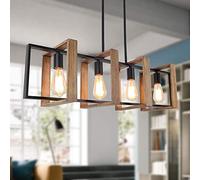 minifair Éclairage d'îlot de cuisine, lustre moderne noir pour salle à manger et ferme, lampes de table de billard, finition bois et métal noir mat (4 têtes, bois)