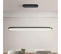 minifair Lustre Ovale Luminaire LED À Intensité Variable, Lampe Annulaire, Lustres Moderne Avec Télécommande, Hauteur Réglable, Idéal Pour Salon Salle À Manger Cuisine Chambre Bureau Noir 70cm