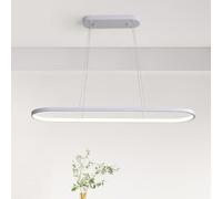 minifair Lustre Ovale Luminaire LED À Intensité Variable, Lampe Annulaire, Lustres Moderne Avec Télécommande, Hauteur Réglable, Idéal Pour Salon Salle À Manger Cuisine Chambre Bureau Blanc 120cm