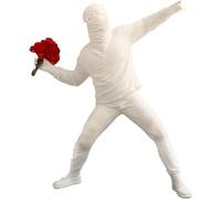 MiniGlypture Banksy Sculpture Le Lanceur de Fleurs, Figurine en Résine, Noir avec des Roses Rouges, Décoration d'Art de Rue pour le Salon (Blanc)