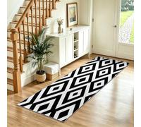 Minimalisme Tapis de Couloir Lavable en Machine, Géométrique Losanges Tapis Poil Ras, Blanc Noir Moquette Antidérapant Doux pour Entrée Cuisine Chambre Salon, 60x180 cm