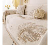 Minimalist Chenille Sofa Throw, All Season Throw Blanket with Tassels | Feather Pattern Sofa Cover, Universal Furniture Protector Cover, Decorative Throw For Chair Bed Coach(Coffee,180x340cm)
