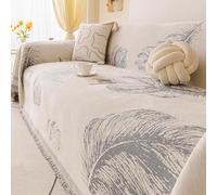 Minimalist Chenille Sofa Throw, All Season Throw Blanket with Tassels | Feather Pattern Sofa Cover, Universal Furniture Protector Cover, Decorative Throw For Chair Bed Coach(Gray,180x340cm)