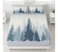 Minimaliste Forêt Drap Housse 200 x 200 cm Bonnets 30 cm, Ensemble de Literie Paisible Cèdre Brouillard, Draps de Lit pour Enfants Adultes, Housse de Matelas Anti-Froissement