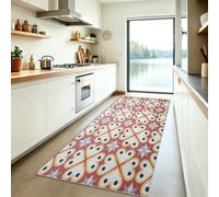 Minimaliste Géométrique Tapis de Couloir Lavable en Machine, Cœur Courbes Pois Tapis Poil Ras, Beige Moquette Antidérapant Doux pour Entrée Cuisine Chambre Salon, 80x300 cm