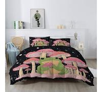 Minimaliste Graffiti Couette 4 Saisons Réversible 200 x 200 cm 300G/M² Couette Hypoallergénique Couette Matelassée Vert Rose, Dessus De Lit Animaux Grenouille Champignon Couvre-Lit Couverture Édredon