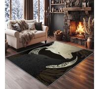 Minimaliste Moderne Imprimé Tapis 60x90 cm Moderne, Art Nordique Totem Animal Loup Noir Blanc Tapis de Salon Lavable - Noir Blanc Moquette Antidérapant pour Salle à Manger Couloir Chambre d'enfant