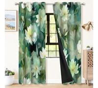 Minimaliste Moderne Rideau Occultant, Fleurs Vertes Feuilles Rideaux Salon Isolant Anti Froid Polyester 140 X 245 cm (LxH) (2 Panneaux), Rideaux De pour Chambre Cuisine Décoration