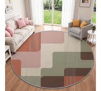 Minimaliste Moderne Tapis Rond Antidérapant Salon 180 cm Terracotta Chaud | Abstrait Art Géométrique Color Block Rayures Tapis Rond Lavable Machine, Poil Ras Tapis Chambre Salle à Manger Descente Lit
