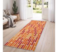 Minimaliste Tapis de Couloir Extra Long 60 x 120 cm, Abstrait Dégradé Géométrique Blocs Couleur Lavable Antidérapant Poil Ras Doux Couleur Tapis pour Cuisine Couloir Passage Chambre, Jaune Orangé
