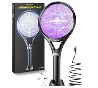 Minimoon Tapette à mouches électrique avec écran LED, 2000 mAh rechargeable, raquette anti-insectes 2500 V, double mode, lampe anti-moustiques avec 3 couches de maille de sécurité pour intérieur et