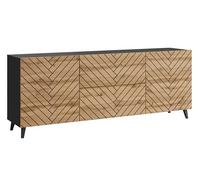 MINIO go for it - Commode LOKET, 180 cm, Buffet à 2 Portes et 2 tiroirs, Couleur: Noir Graphite/chêne wotan à Motif Chevrons