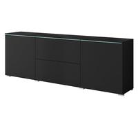 MINIO go for it - Commode Veve avec tiroirs et Portes | Salon Chambre 180 cm de large, commode couleur noire mate, avec éclairage LED