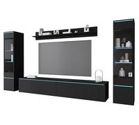 MINIO go for it - Ensemble de Meuble TV 4 pièces Veve 2 - sans LED | 2X armoire vitrine, meuble bas étagère murale, panneau de particules laminé, noir graphite mat
