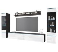 MINIO go for it - Ensemble de Meuble TV 4 pièces Veve 2 - sans LED | 2X armoire vitrine, meuble bas étagère murale, panneau de particules laminé, Matera et blanc brillant