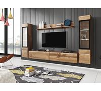 MINIO go for it - Ensemble de Meuble TV 4 pièces Veve 2 - sans LED | 2x armoire vitrine, meuble bas, étagère murale, panneau de particules laminé, chêne Wotan