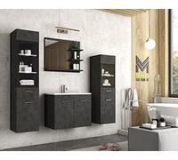 MINIO go for it - Ensemble de Meubles de Salle de Bain Marit 1, LED | Armoire avec lavabo, panneau stratifié, couleur : Graphite Matera