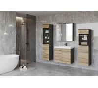 MINIO go for it - Ensemble de Meubles de Salle de Bain Marit 2, lavabo LED | Panneau stratifié, couleur : Graphite Matera / Châtaigne Breaslau