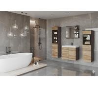 MINIO go for it - Ensemble de Meubles de Salle de Bain Marit avec lavabo | Panneau stratifié, couleur : Graphite Matera / Châtaigne Breaslau