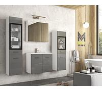 MINIO go for it - Ensemble de Meubles de Salle de Bain Marit, sans LED | Armoire avec lavabo, panneau de particules laminé, couleur : blanc mat et gris brillant