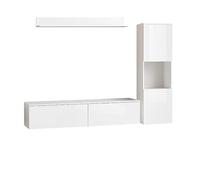 MINIO go for it - Ensemble de Meubles Parma 3 pièces Suspendu ou Debout LED | Buffet haut, buffet bas, étagère murale, panneau stratifié, blanc mat / blanc brillant