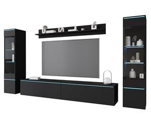 MINIO go for it - Ensemble Meuble Veve 2 I Suspendu ou Debout I 2X Armoire Haute-Vitrine I Buffet Bas Tablette Murale I Panneau stratifié I sans Éclairage I Noir Graphite Mat