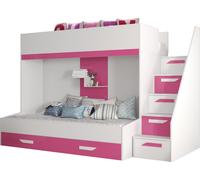 MINIO go for it, Lit superposé "PARTY 16", Lit d'enfant, Poignées en MDF, Rose / Couleur blanche