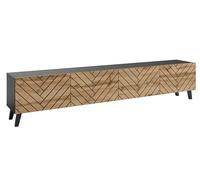 MINIO go for it - Meuble TV 190 cm de Large, modèle Loket Bas, Banc TV avec abattants, Meuble de Salon/TV Cabinet - Noir Graphite/chêne Wotan