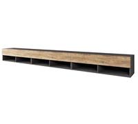 MINIO go for it - Meuble TV Anne, Lowboard avec Portes et étagères - LED | Niches ouvertes, panneau de particules stratifié, couleur : châtaignier Breslau / Matera graphite - avec éclairage LED