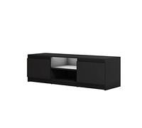 MINIO go for it - Meuble TV Dingo 120cm Lowboard pour téléviseur | Meuble TV bas debout avec 2 portes battantes et 2 compartiments ouverts Meubles TV Noir Graphite - Meuble bas avec LED