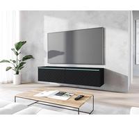 MINIO go for it - Meuble TV Donna Largeur 140 cm Lowboard sans LED | Debout ou suspendu, meuble TV pour le salon, noir graphite / motif en chevrons
