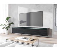 MINIO go for it - Meuble TV Donna Largeur 180 cm Lowboard avec LED | Debout ou suspendu, meuble TV pour le salon, panneau stratifié, noir graphite / motif ondulé