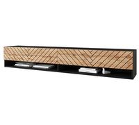 MINIO go for it - Meuble TV Lowboard 100x30x33cm, Portes et étagères LED | Panneau de particules stratifié à niches ouvertes Pratique et Fonctionnel Graphite Noir / Façade Chêne Wotan
