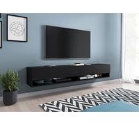 MINIO go for it - Meuble TV Lowboard 100x30x33cm, Portes et étagères LED | Panneau de particules stratifié à niches ouvertes Pratique et Fonctionnel Noir Graphite
