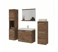 MINIO go for it - Meubles de Salle de Bain Ensemble 4 Pièces Molo, 2X Armoire Murale Salle de Bain, 1x Miroir Salle de Bain avec Étagère, 1x Meuble avec Lavabo, Meuble de Salle de Bain - Chêne Lefkas