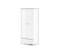 MINIO go for it, MIA Armoire - Armoire 2 portes avec 1 tiroir, 3 tablettes et 2 barres de penderie, blanc/rose
